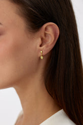 Gold Star Drop Earrings with Turquoise Center | Dainty Star Studs | Celestial Jewelry