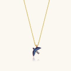 Dove Bird Necklace with Colorful CZ Stones, 18K Gold-Plated Sterling Silver