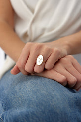 Custom Oval Birth Flower Signet Ring