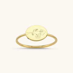 Horizontal Birth Flower Ring, 18K Gold-Plated Sterling Silver
