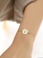 Personalized Initial Letter Coin Birthstone Charm Bracelet