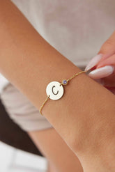 Personalized Initial Letter Coin Birthstone Charm Bracelet