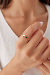 Initial and Gemstone Ring – 18K Gold-Plated Sterling Silver Personalized Ring