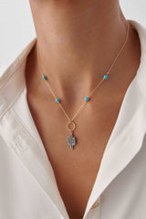 Dainty Cactus Necklace – 18K Gold-Plated Sterling Silver with Black Bead Accents