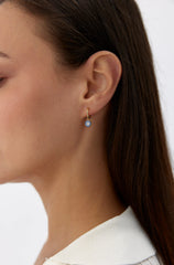 Gold Huggie Earrings | 925 Sterling Silver Blue and White CZ Round Charm | Minimalist Hoop Earrings | Dabas Minimalist Jewelry