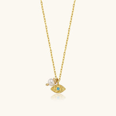 Tiny Evil Eye Necklace with Pearl, 18K Gold-Plated Sterling Silver