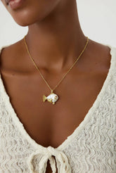 Baroque Pearl Fish Necklace, 18K Gold-Plated Sterling Silver