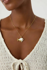Baroque Pearl Fish Necklace, 18K Gold-Plated Sterling Silver