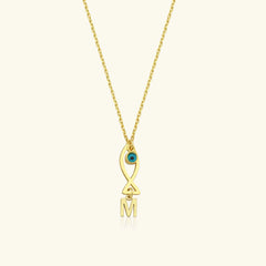 Fish and Initial Charm Necklace - 18K Gold-Plated Sterling Silver