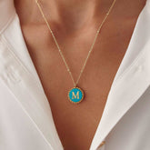 Personalized Turquoise Letter Coin Necklace