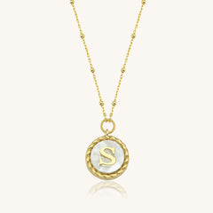 Circle Mother of Pearl Initial Necklace, 18K Gold-Plated 925K Sterling Silver Custom Letter Necklace