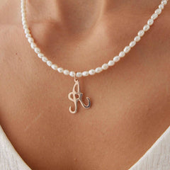 Freshwater Pearl Beaded Initial Letter Necklace, 18K Gold-Plated Sterling Silver