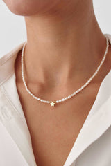 Gold Star and Freshwater Pearl Necklace – 925K Sterling Silver Elegance