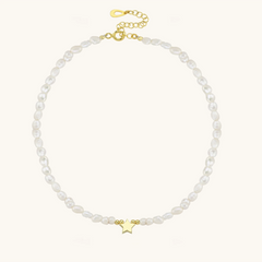 Gold Star and Freshwater Pearl Necklace – 925K Sterling Silver Elegance