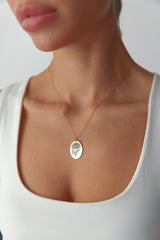Maxi Birth Flower Necklace • Oval 18K Gold Birthflower Necklace Gift for Women