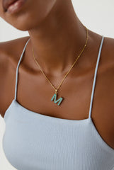 Enamel Letter CZ Black Diamonds Pendant Necklace, 18K Gold-Plated Sterling Silver