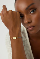 Urart Fish Engraved Bracelet, 18K Gold-Plated Oxidized Sterling Silver