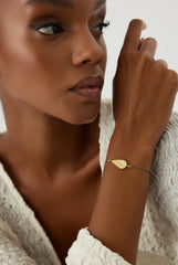 Urart Fish Engraved Bracelet, 18K Gold-Plated Oxidized Sterling Silver