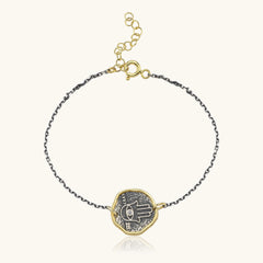 Hamsa Hand Coin Bracelet – 18K Gold-Plated Sterling Silver with Black Chain