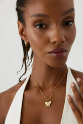 Butterfly Mother of Pearl Letter Necklace, 18K Gold-Plated Sterling Silver