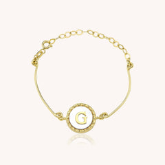 Pearl Letter Bracelet, Custom Mother of Pearl 18K Gold-Plated Sterling Silver Bracelet
