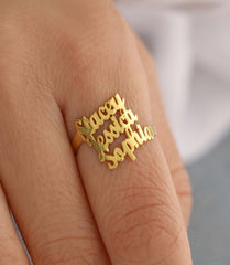 Personalized Family Name Ring - Triple Name Ring - 925K Sterling Silver for Women