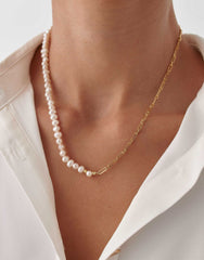 Handmade Freshwater Pearl Beaded Chain Necklace, 18K Gold-Plated Sterling Silver