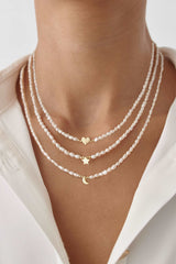 Moon and Freshwater Pearl Necklace – 925K Sterling Silver with 18K Gold-Plating