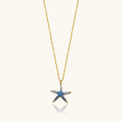 Starfish Necklace - 18K Gold-Plated Sterling Silver with Blue CZ Stones