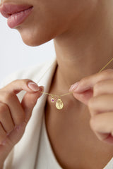 Tiny Drop Shape Birth Flower Necklace with Tiny Birthstone Pendant • Personalized 925K Sterling Silver Necklace for Women