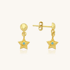 Gold Star Drop Earrings with Turquoise Center | Dainty Star Studs | Celestial Jewelry
