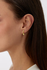 Gold Star Drop Earrings with Turquoise Center | Dainty Star Studs | Celestial Jewelry