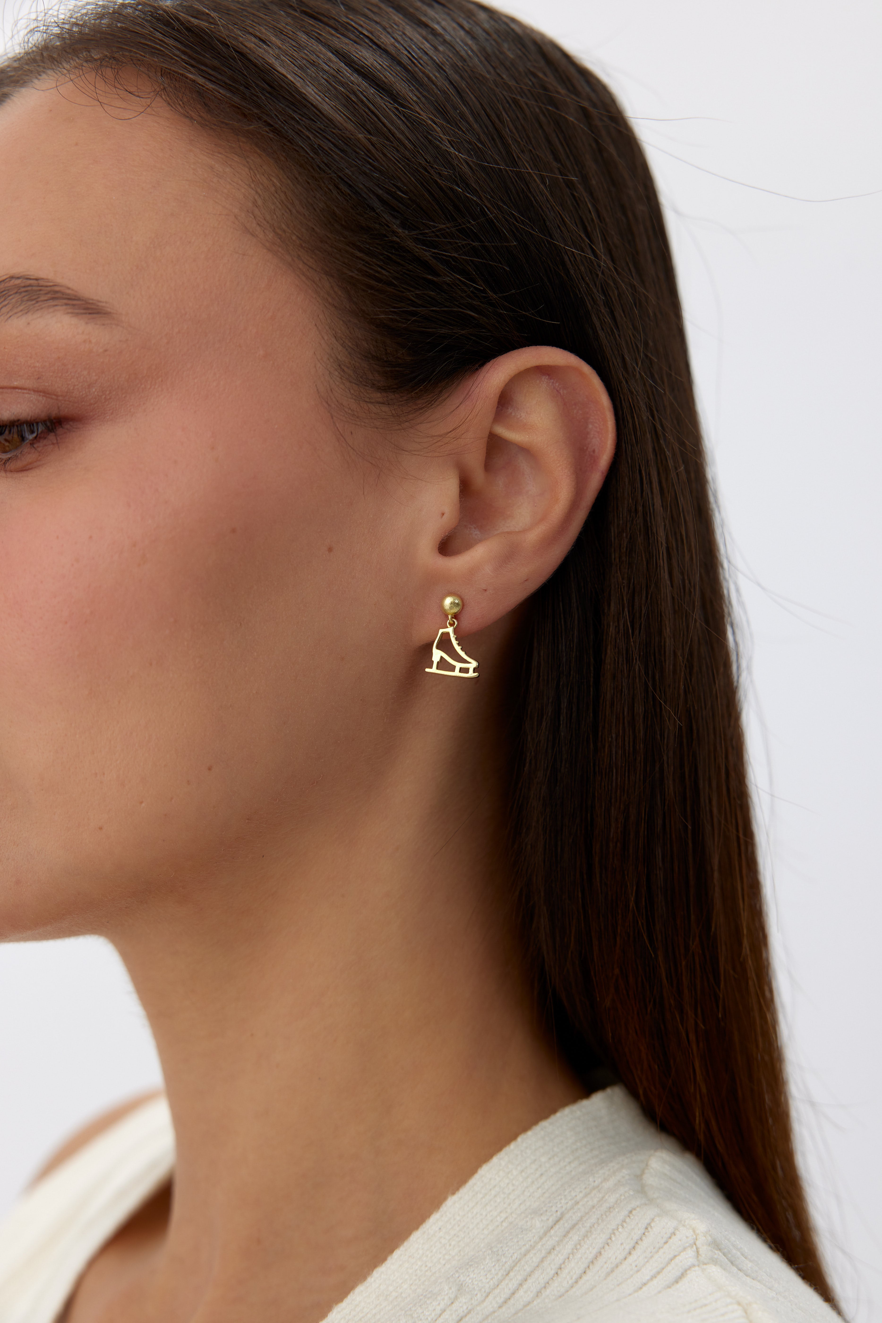 Gold Ice Skate Dangle Earrings | 925 Sterling Silver | Winter Sport Inspired Jewelry
