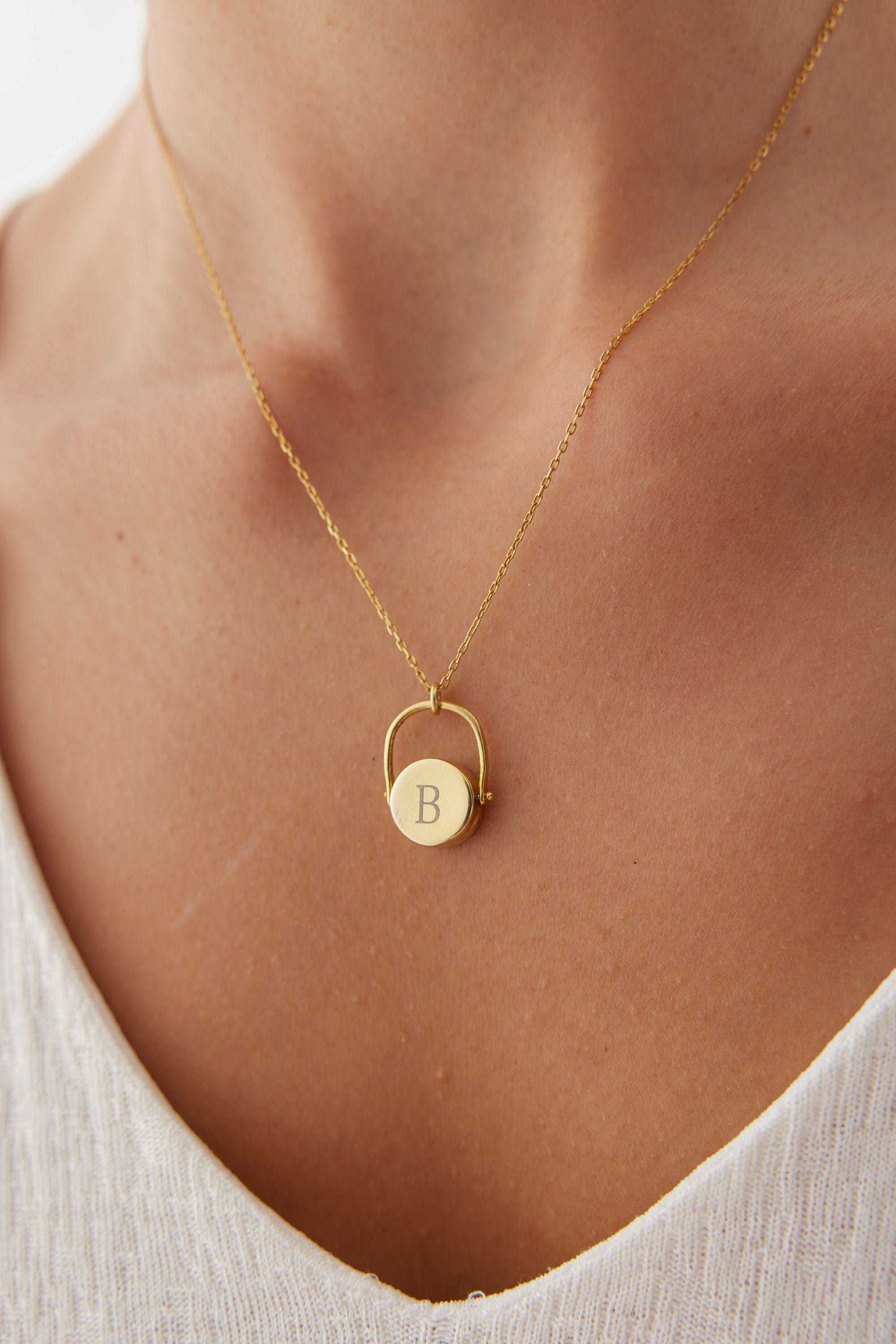 Rotating Letter Spinner Medal Necklace