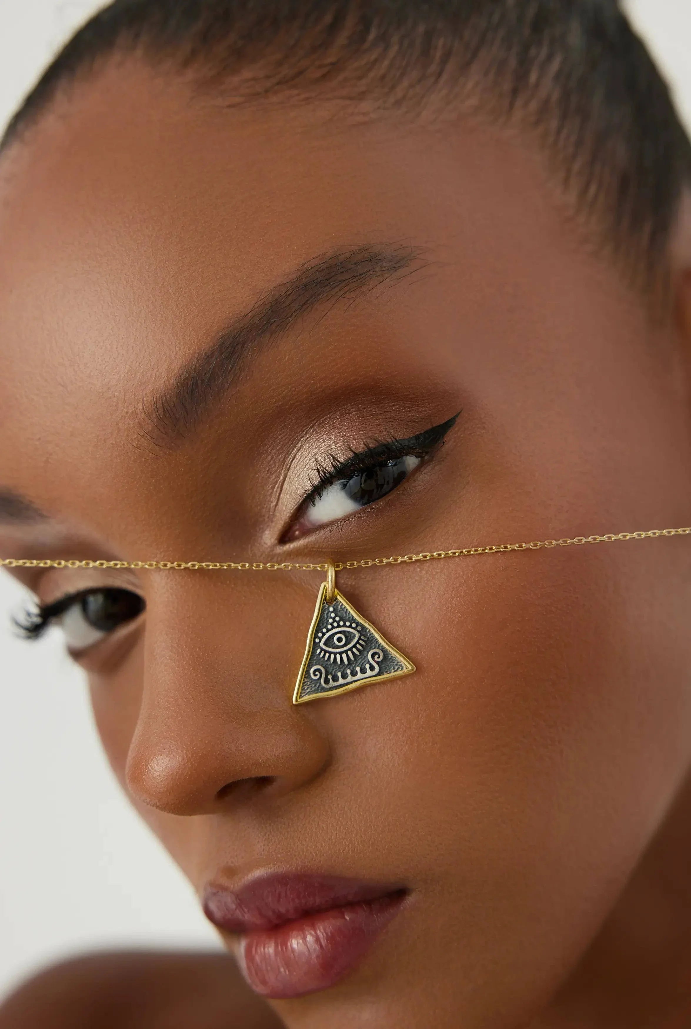 Ancient Triangular Evil Eye Necklace, Protection-Inspired Symbolic Jewelry