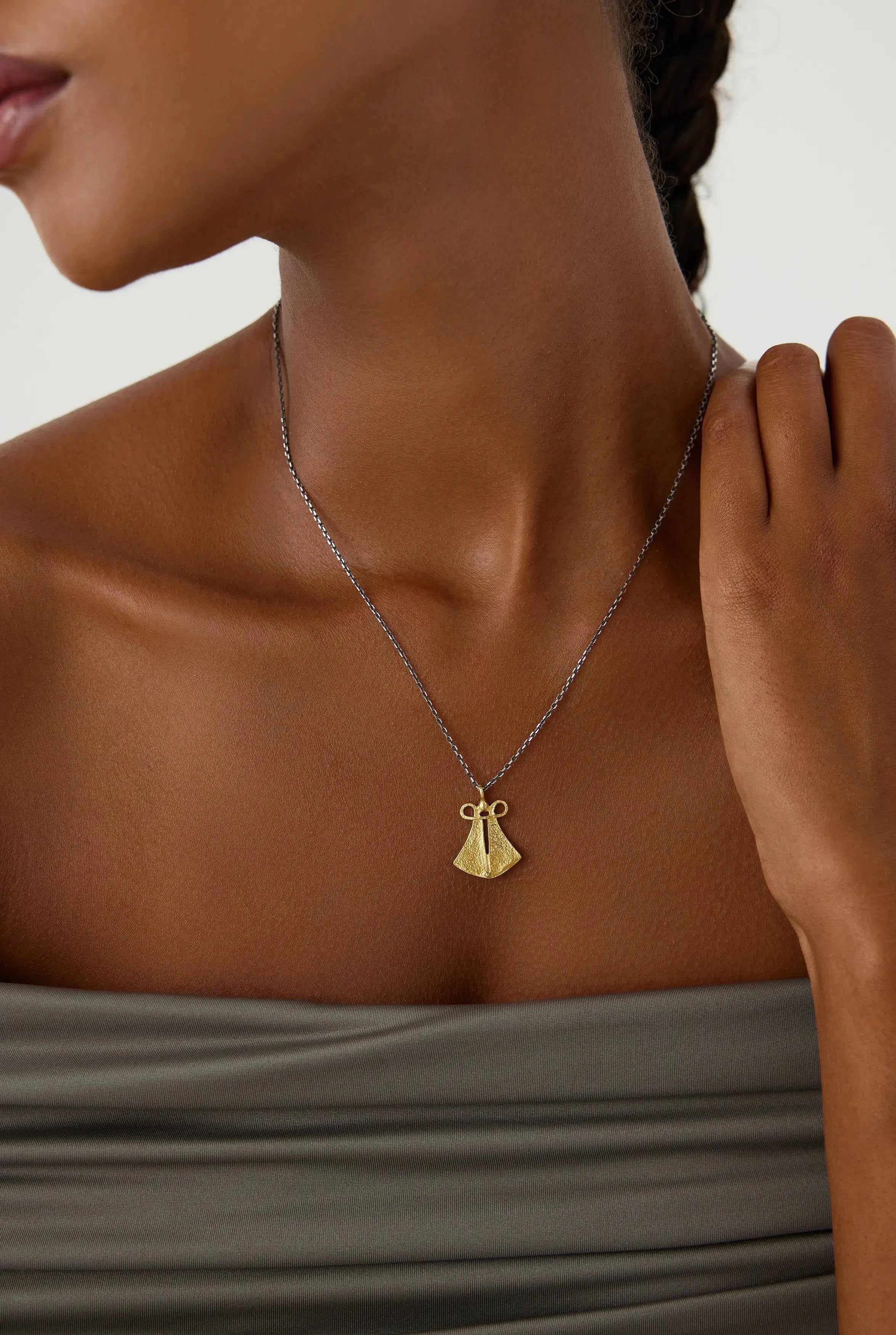 Ancient Cloak Sword Pendant Necklace, 18K Gold-Plated Oxidized Sterling Silver