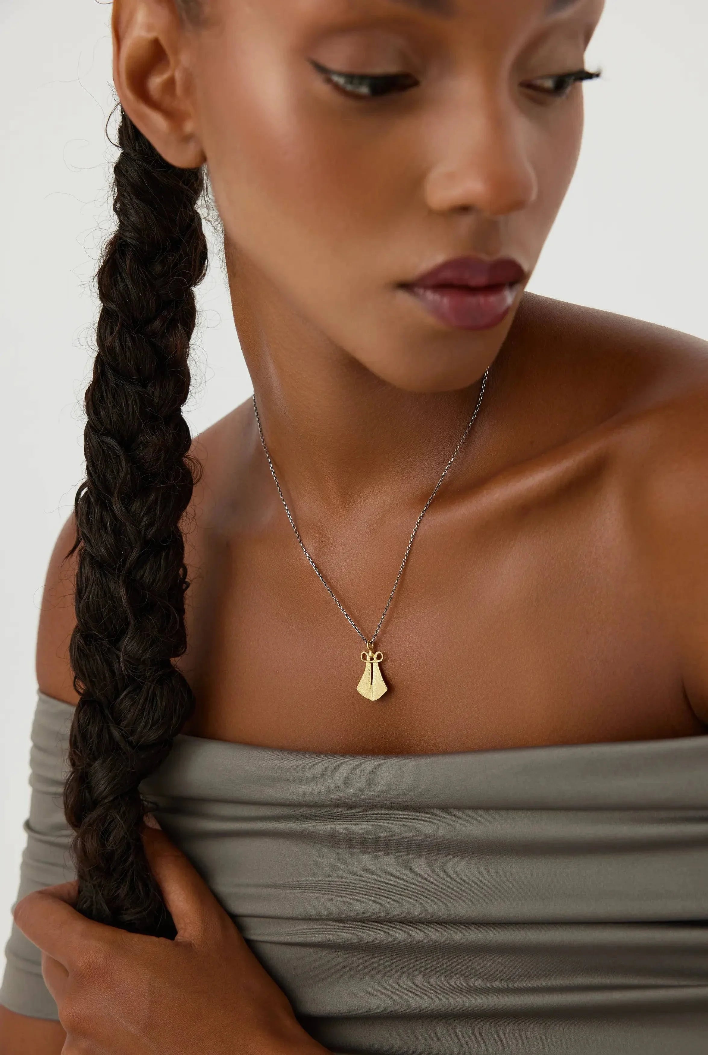 Ancient Cloak Sword Pendant Necklace, 18K Gold-Plated Oxidized Sterling Silver