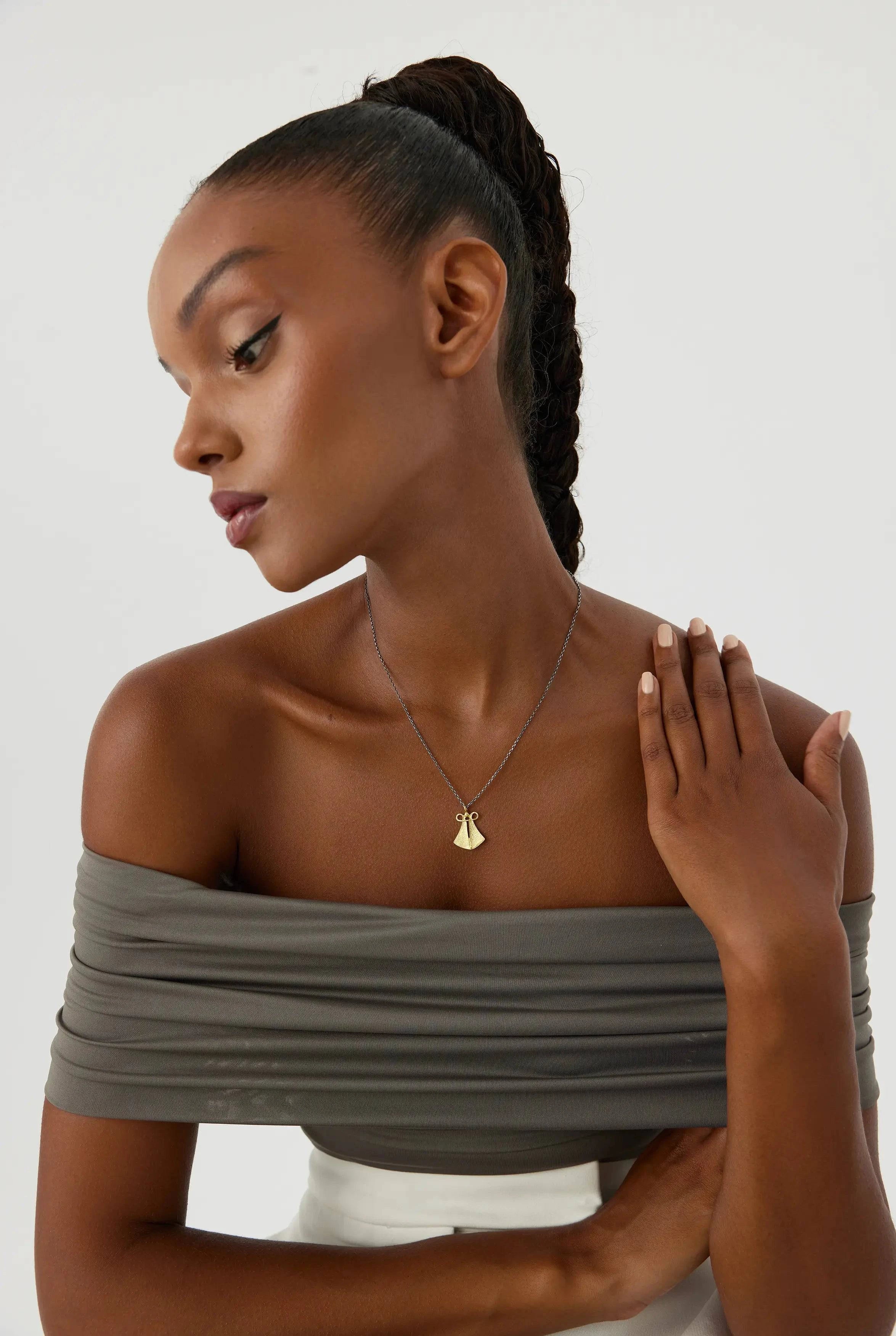 Ancient Cloak Sword Pendant Necklace, 18K Gold-Plated Oxidized Sterling Silver