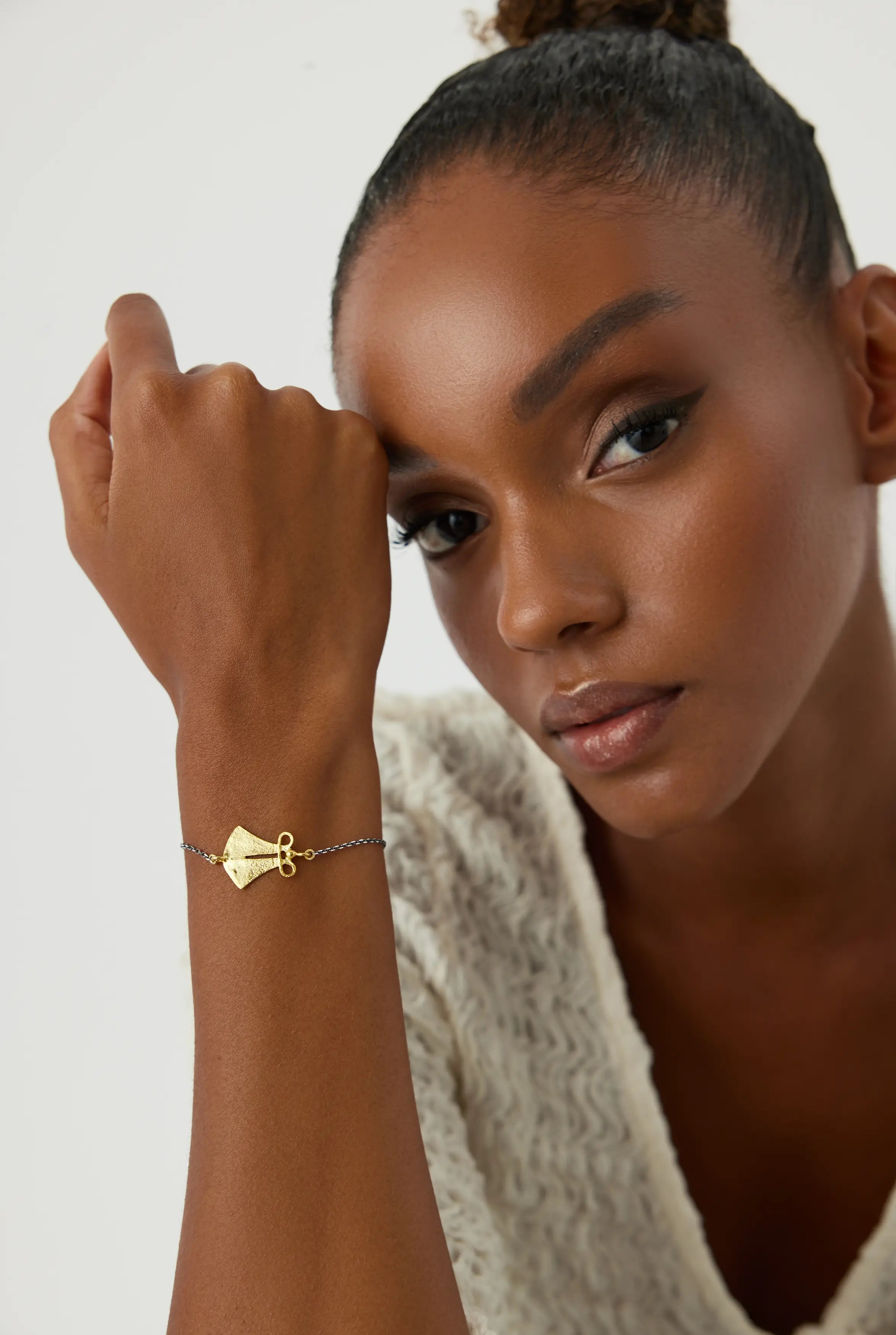 Ancient Cloak Sword Bracelet, 18K Gold-Plated Oxidized Sterling Silver