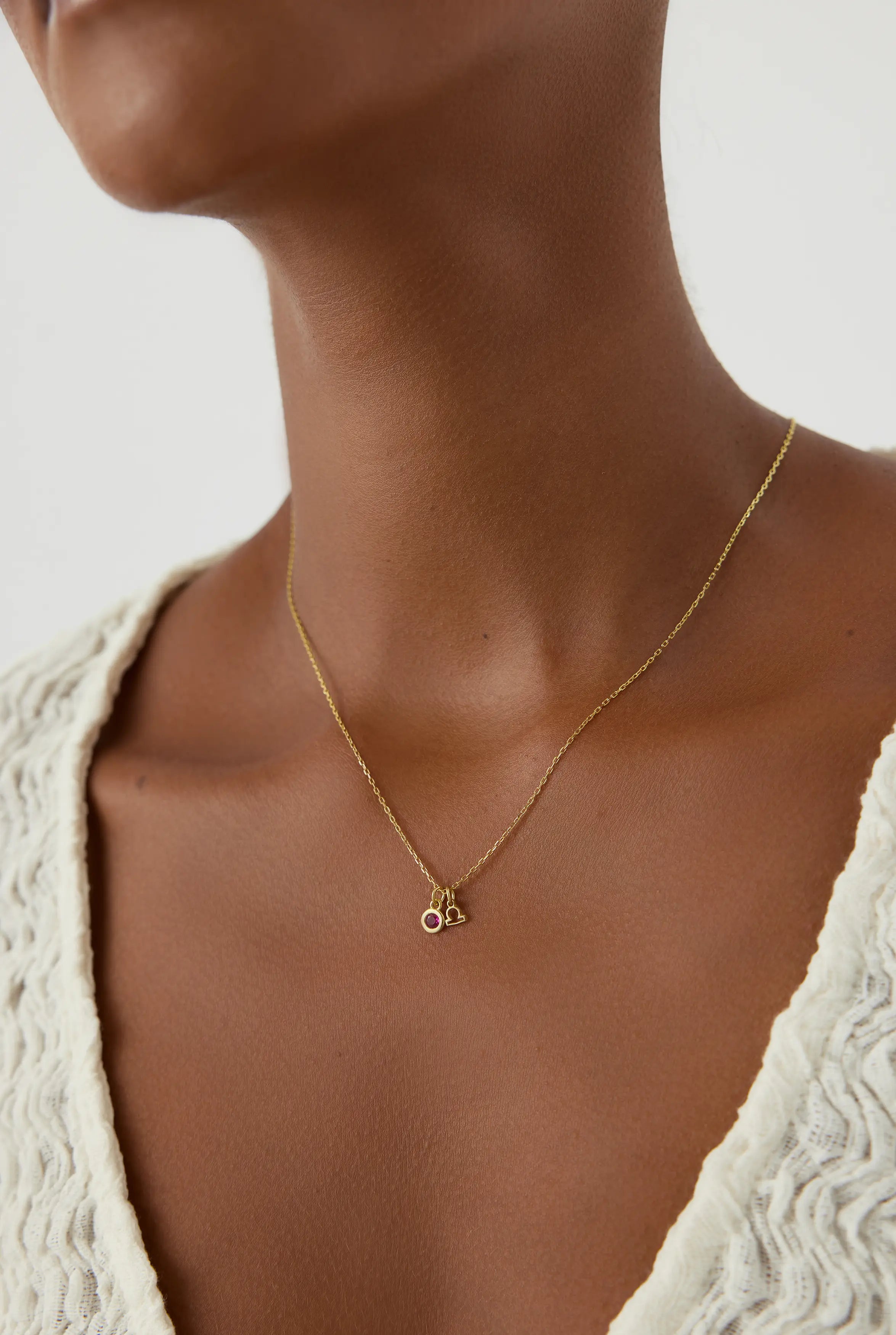 Zodiac Necklace with Birthstone Charm, 18K Gold-Plated Sterling Silver