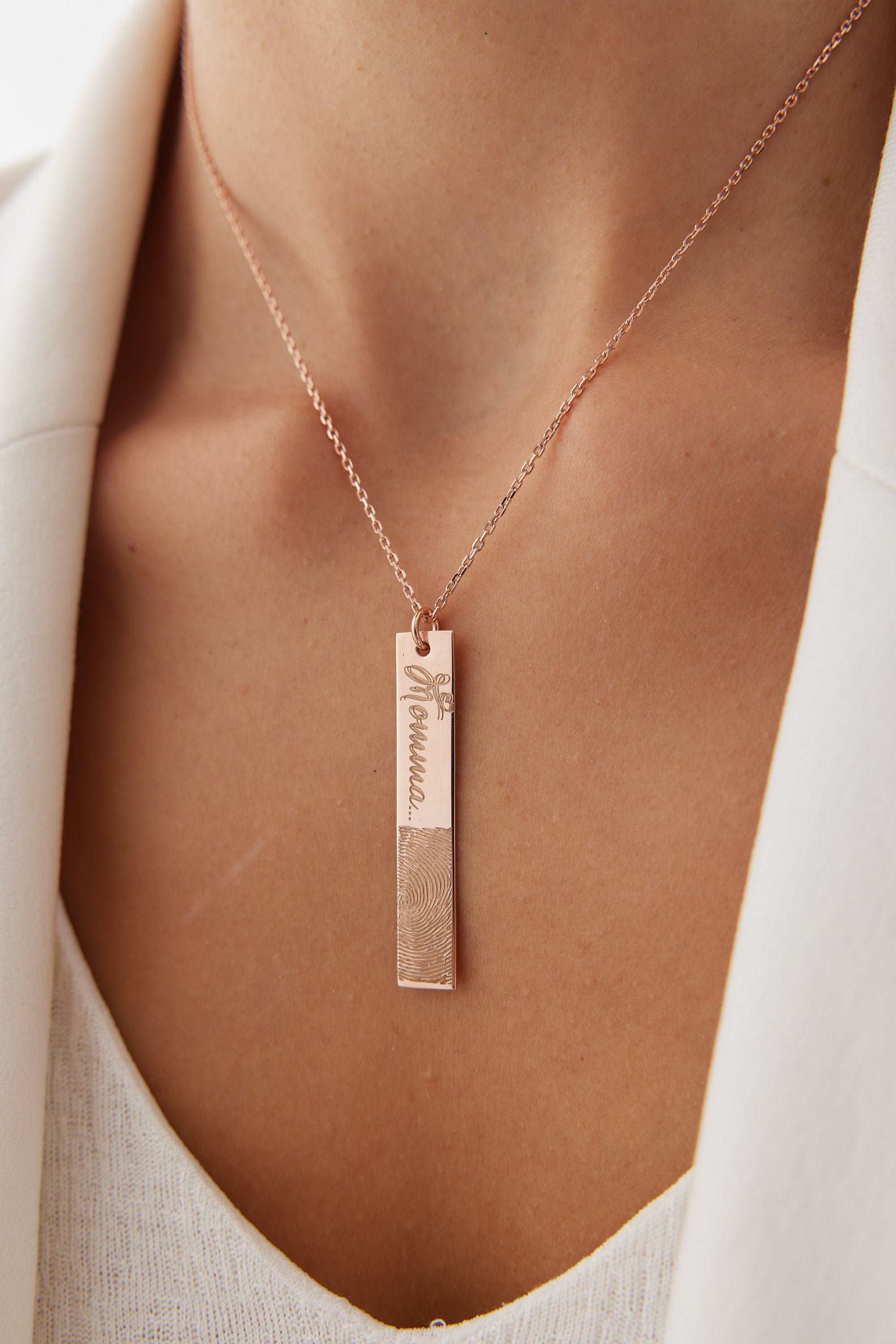Personalized Fingerprint Bar Necklace