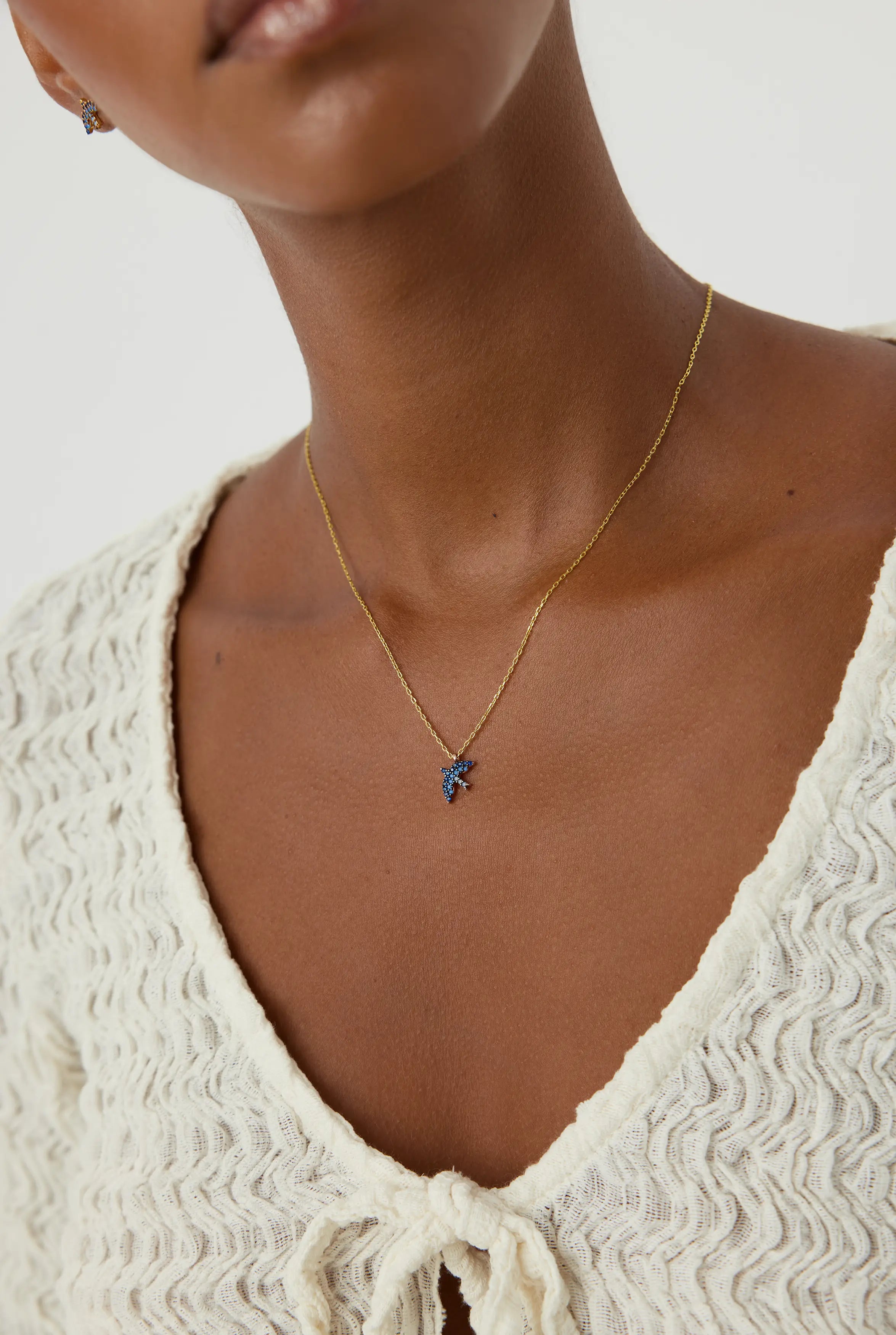 Dove Bird Necklace with Colorful CZ Stones, 18K Gold-Plated Sterling Silver