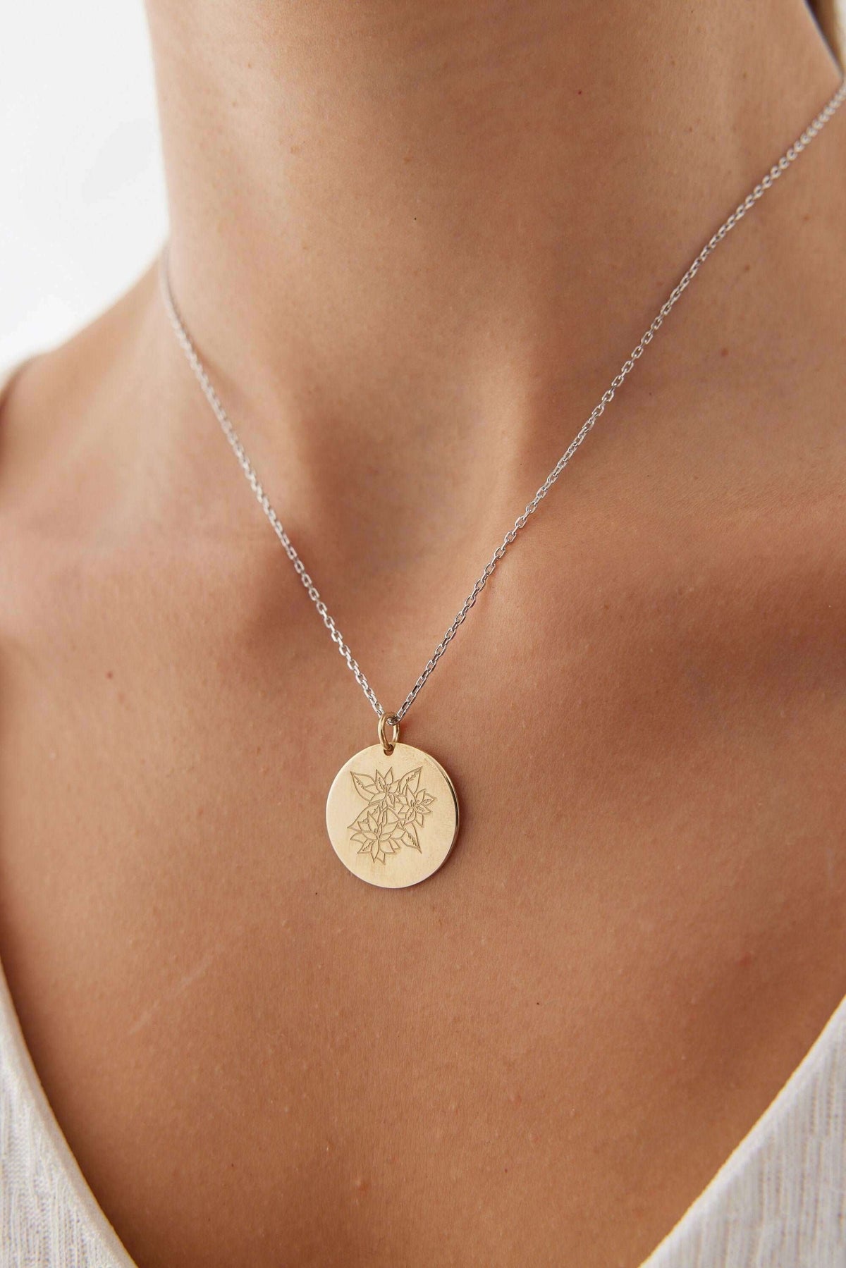 Custom Circle Birth Flower Necklace