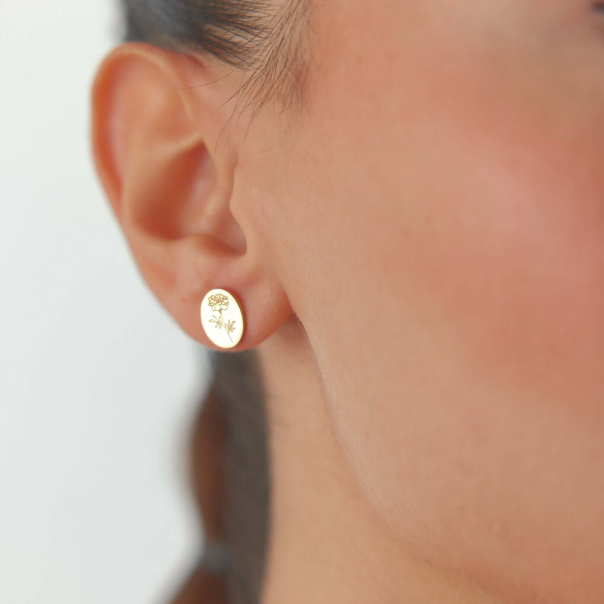 Birth Flower Earrings – 18K Gold-Plated Sterling Silver Floral Stud Earrings