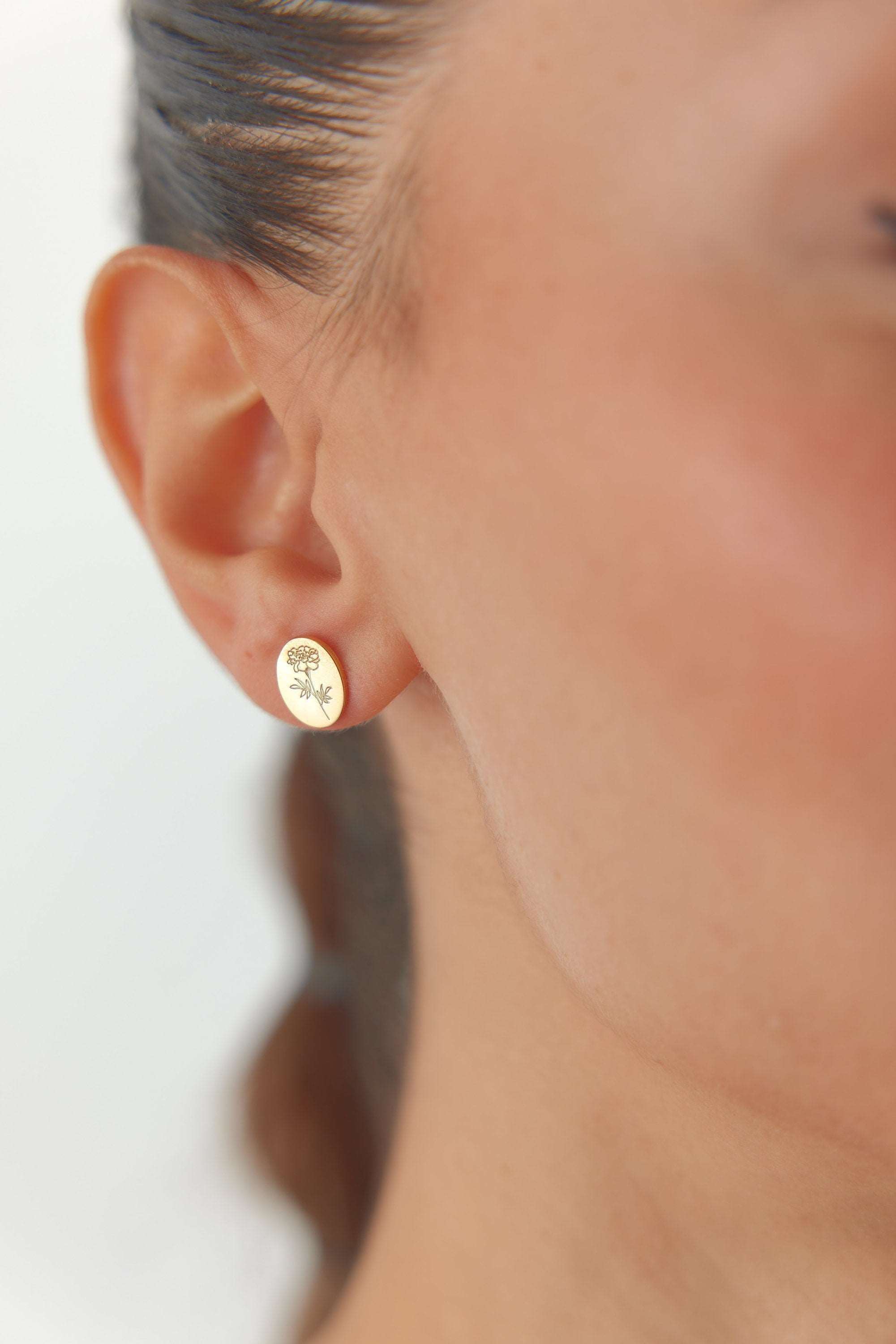 Birth Flower Earrings – 18K Gold-Plated Sterling Silver Floral Stud Earrings
