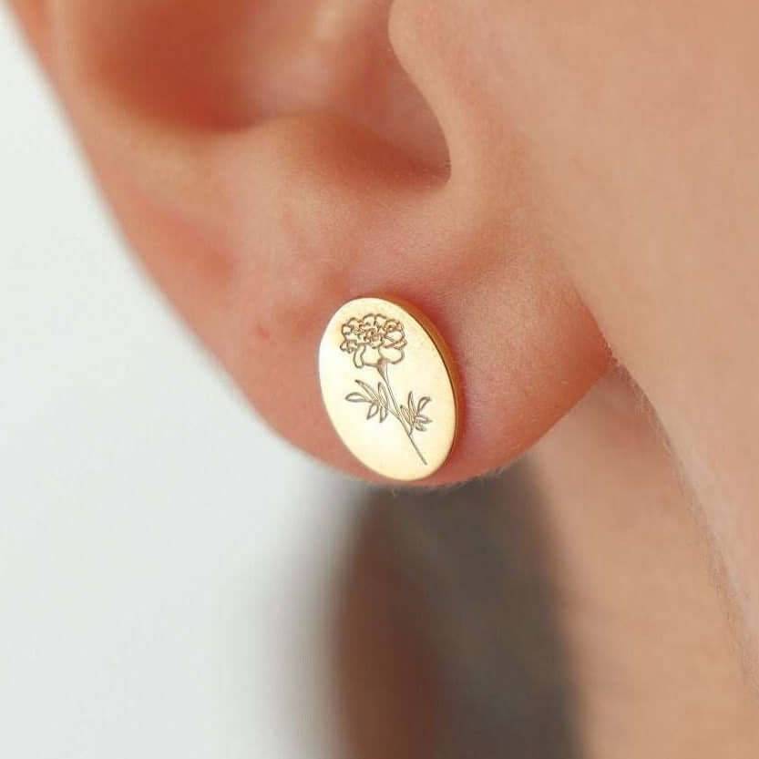 Birth Flower Earrings – 18K Gold-Plated Sterling Silver Floral Stud Earrings