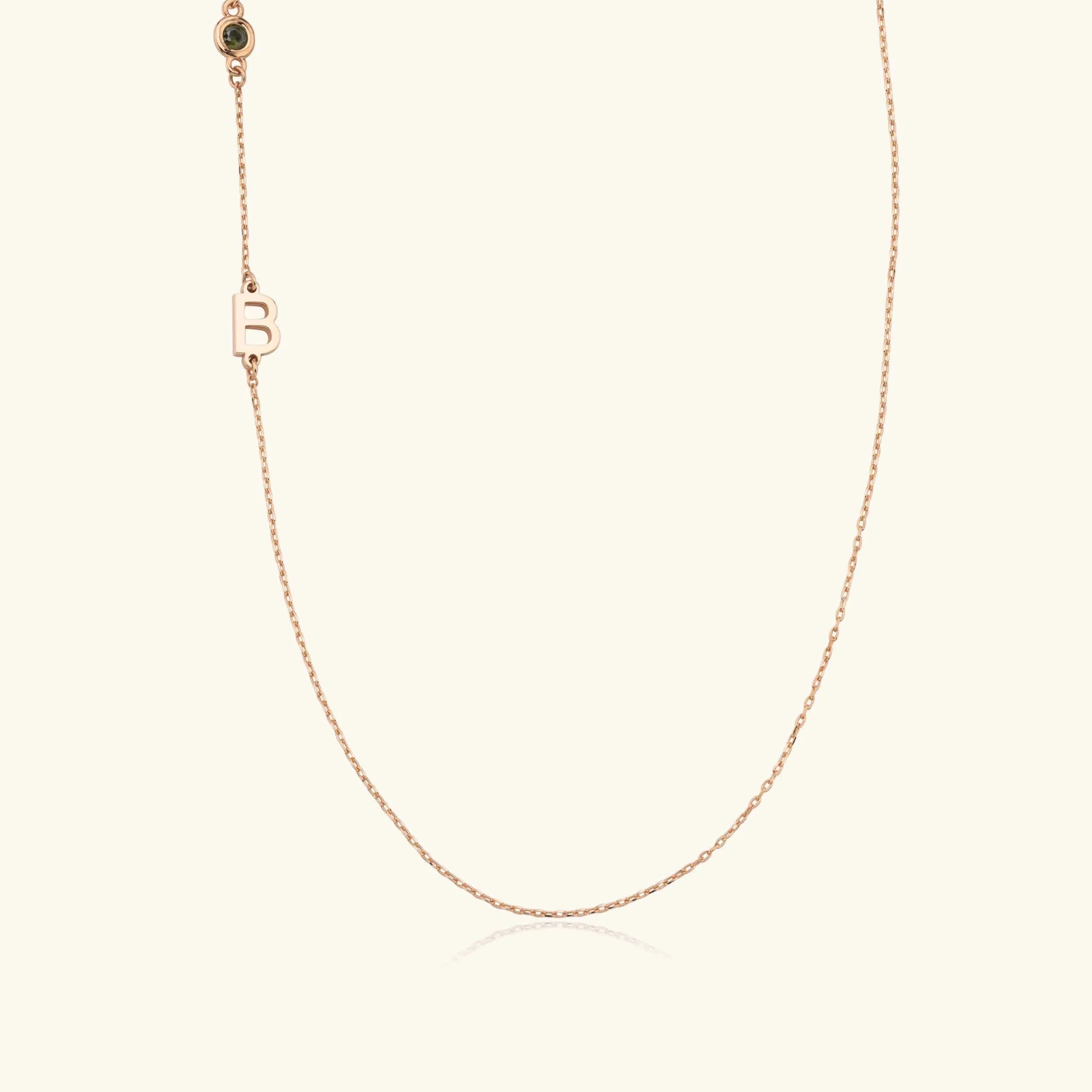 Birthstone and Initial Family Necklace – 18K Gold-Plated Sterling Silver