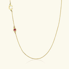 Birthstone and Initial Family Necklace – 18K Gold-Plated Sterling Silver