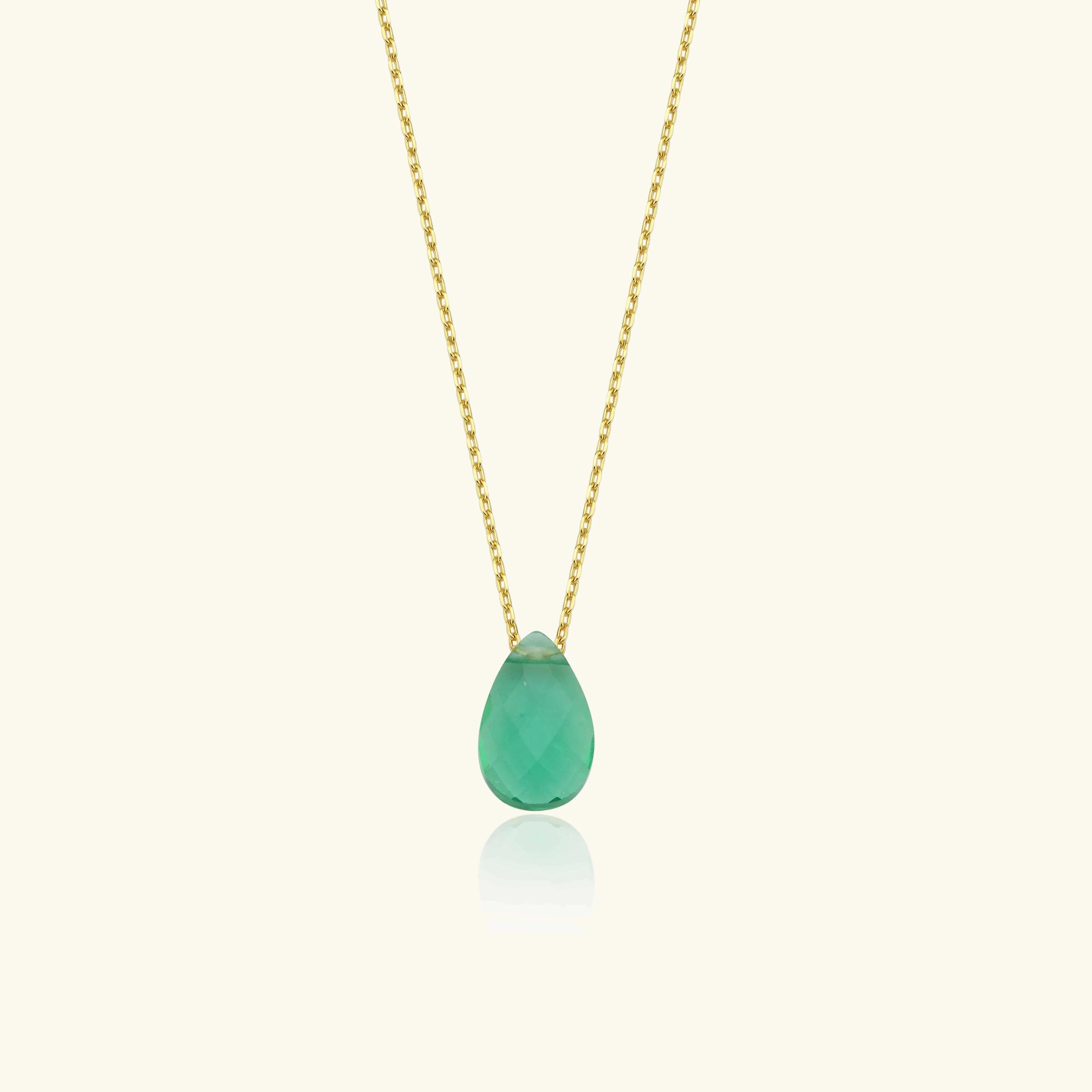 Dainty Teardrop Birthstone Necklace • Gemstone 18K Gold-Plated Sterling Silver