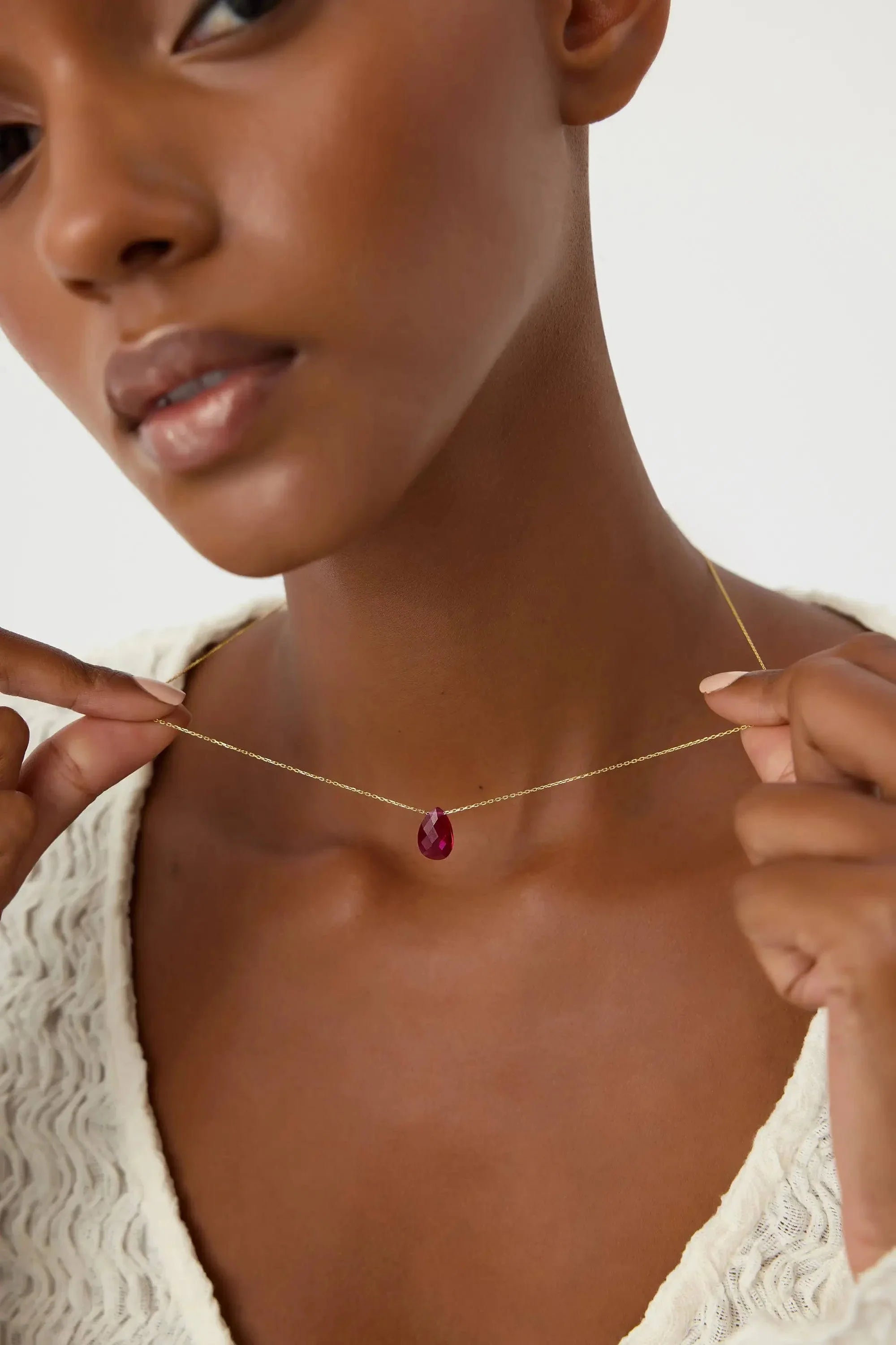 Dainty Teardrop Birthstone Necklace • Gemstone 18K Gold-Plated Sterling Silver